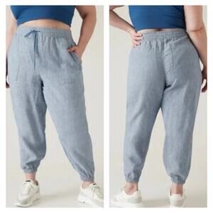 Athleta Womens Linen Retreat‎ Jogger Pant Size 22 Blue Chambray Beachy Coastal